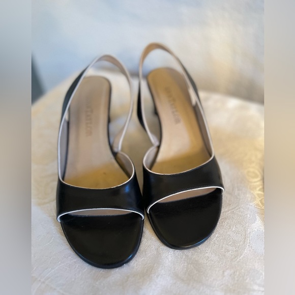 Ann Taylor Clio leather slingback pumps size US 6 1/2M black and cream. - Picture 6 of 11